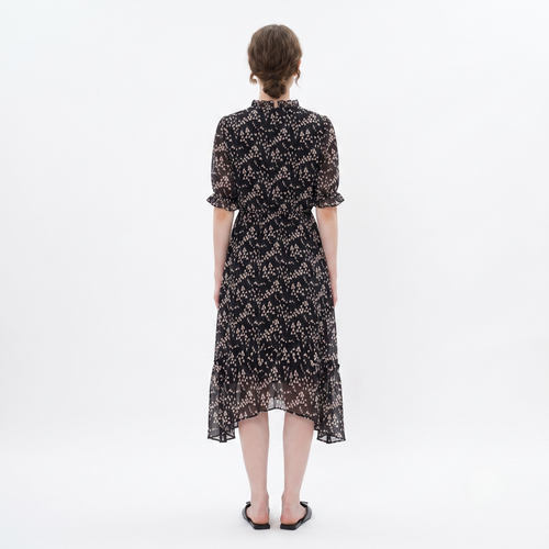 Black Floral Print Midi Dress