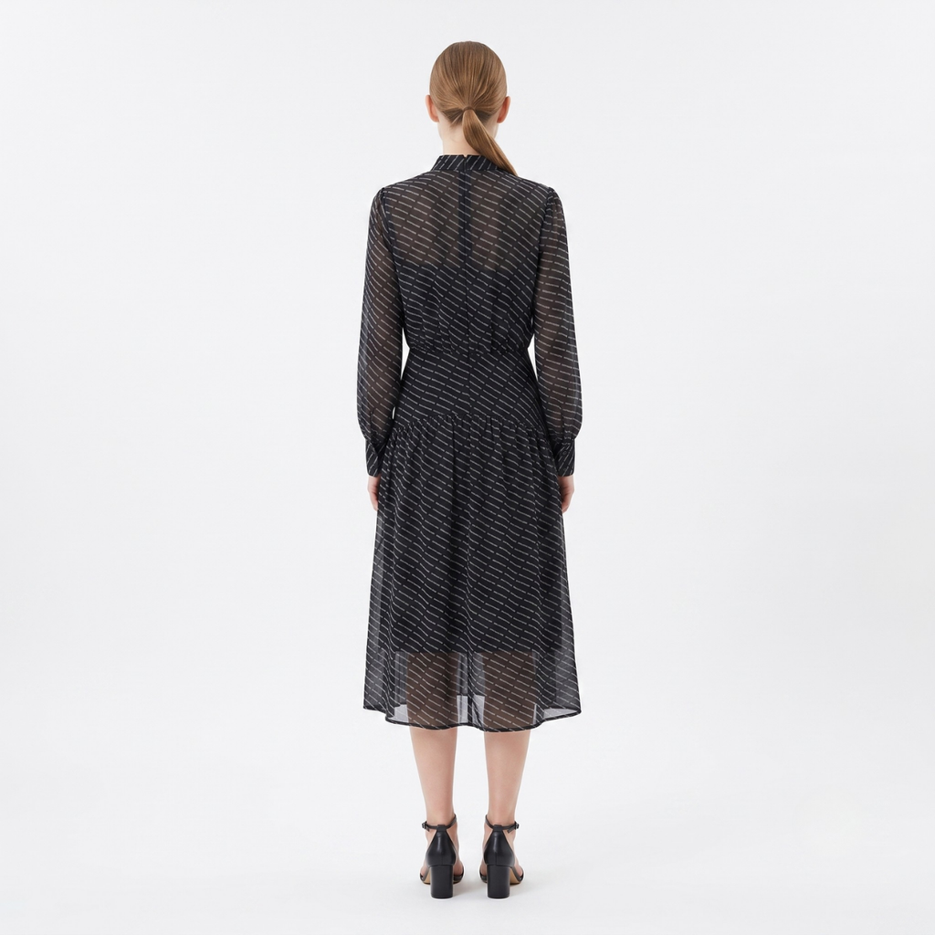 Black Tie-Neck Midi Dress