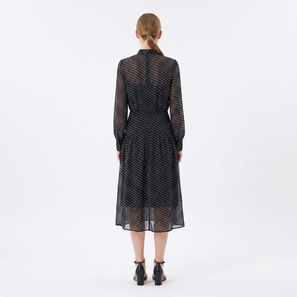 Black Tie-Neck Midi Dress