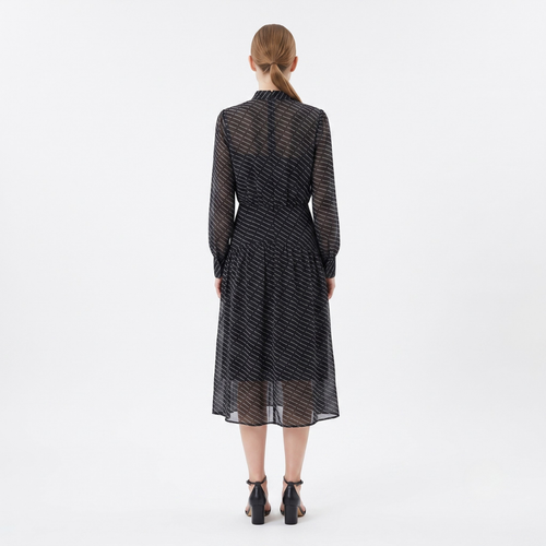 Black Tie-Neck Midi Dress