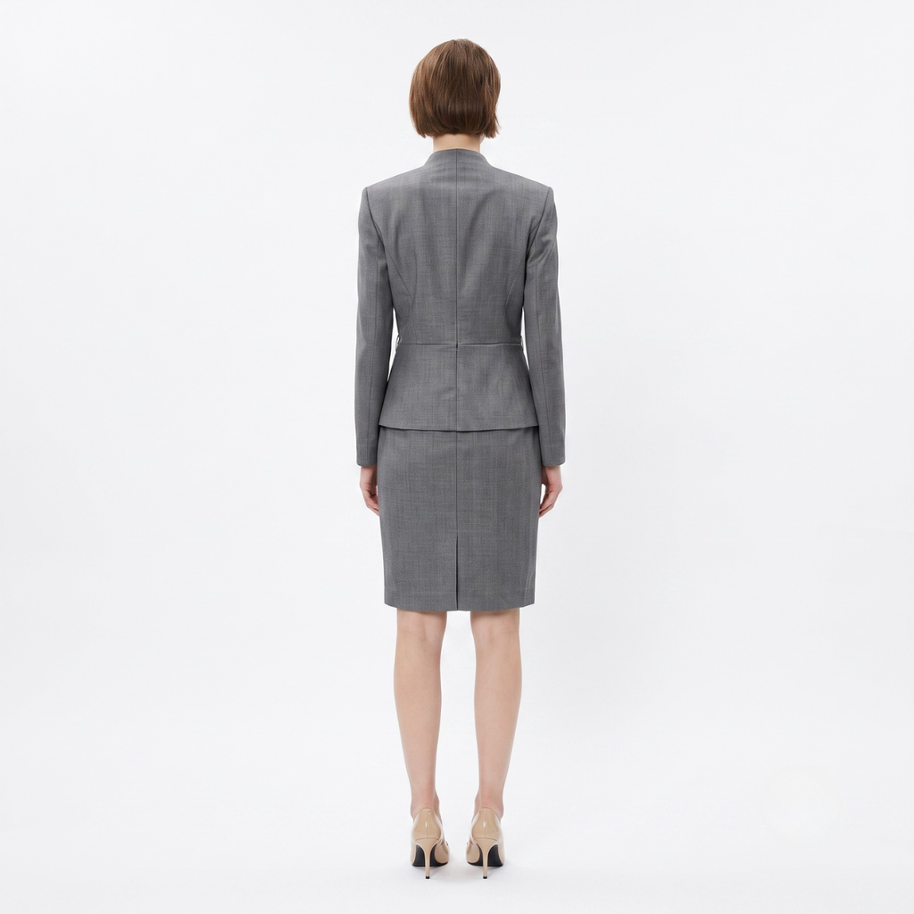 Grey V-Neck Peplum Dress