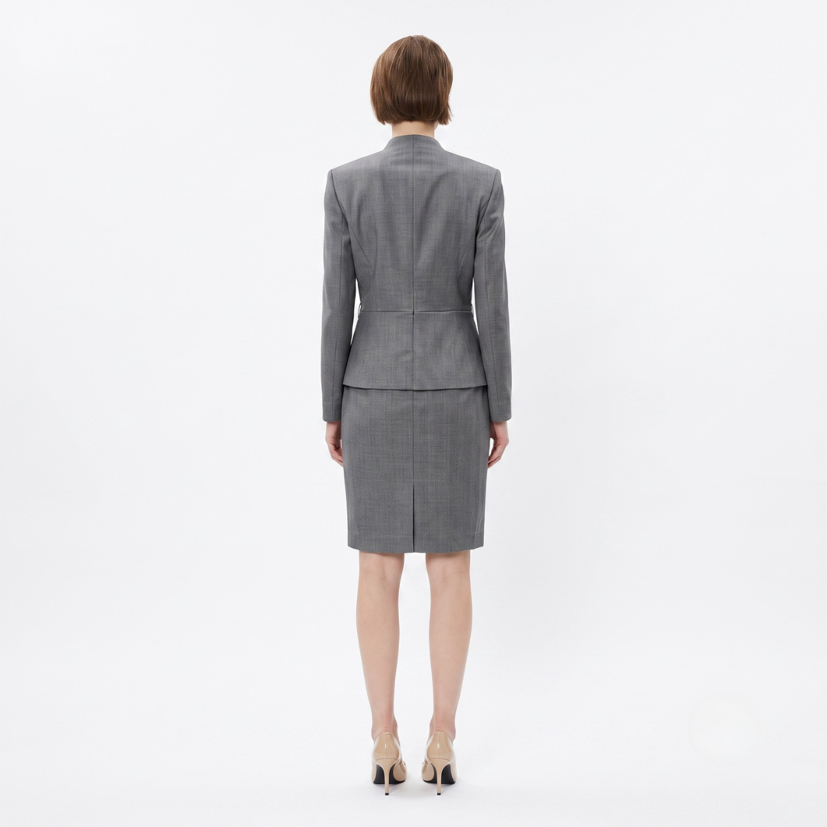 Grey V-Neck Peplum Dress