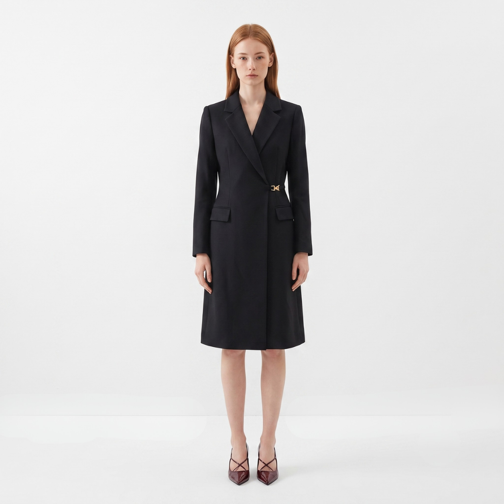 Black Long Sleeve Belted Blazer