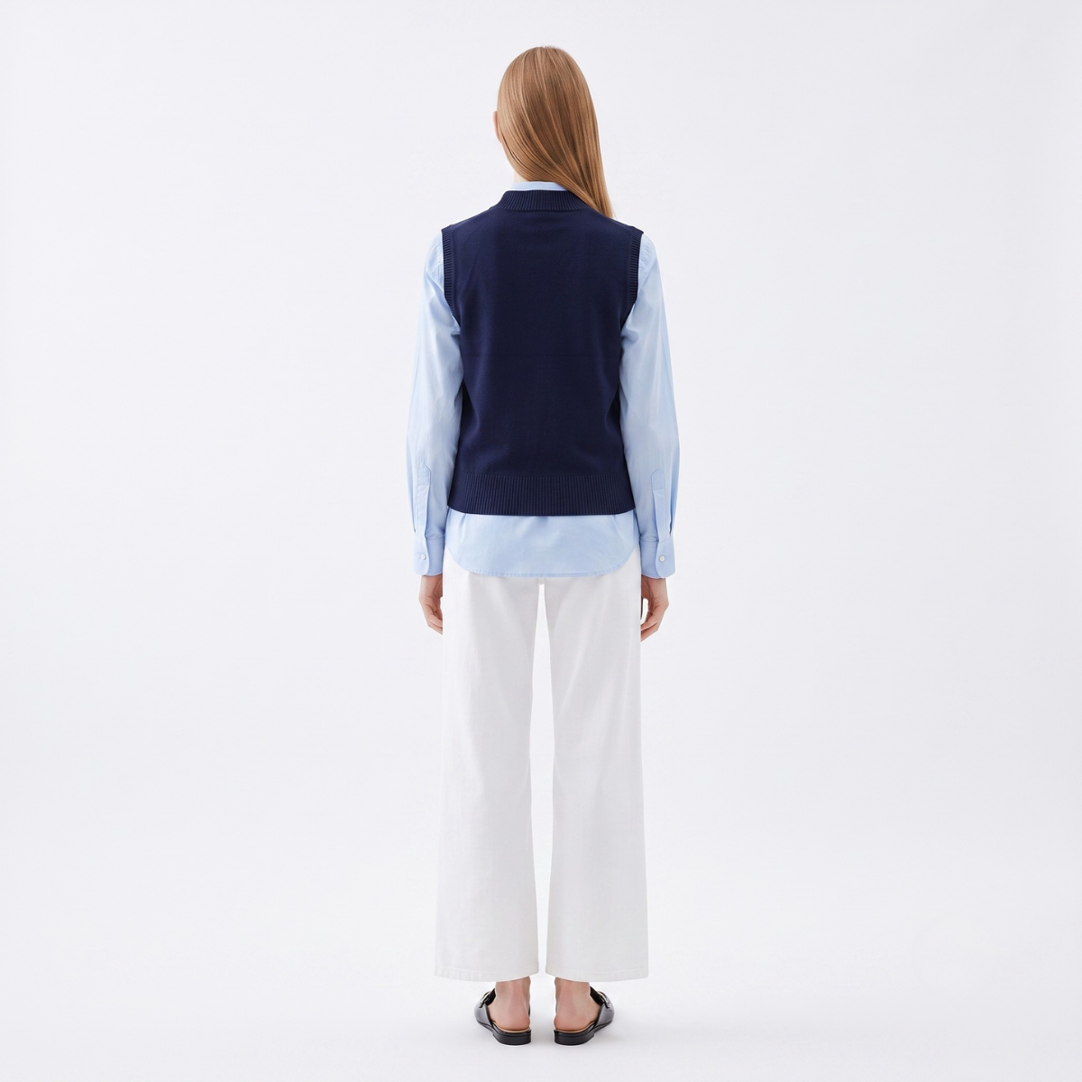 Navy Blue V-Neck Knit Sweater Vest