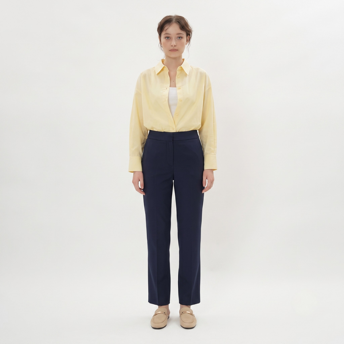 Navy Blue Tailored Straight Trousers