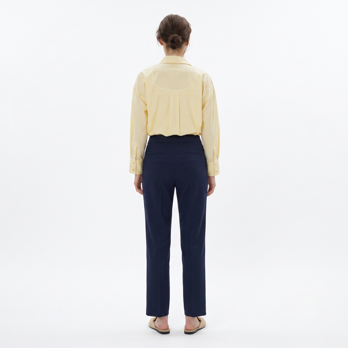 Navy Blue Tailored Straight Trousers