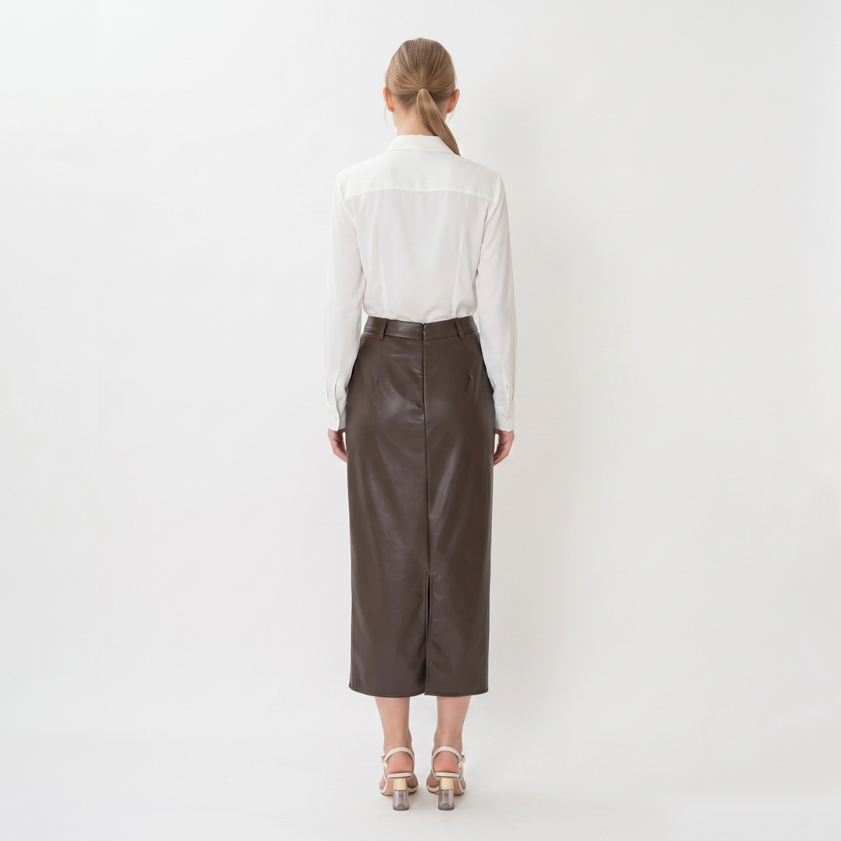 White Stand Collar Long Sleeve Blouse