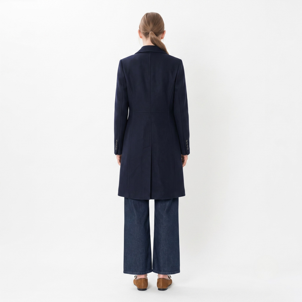 Navy Blue 100% Pure Wool Double-Faced Coat