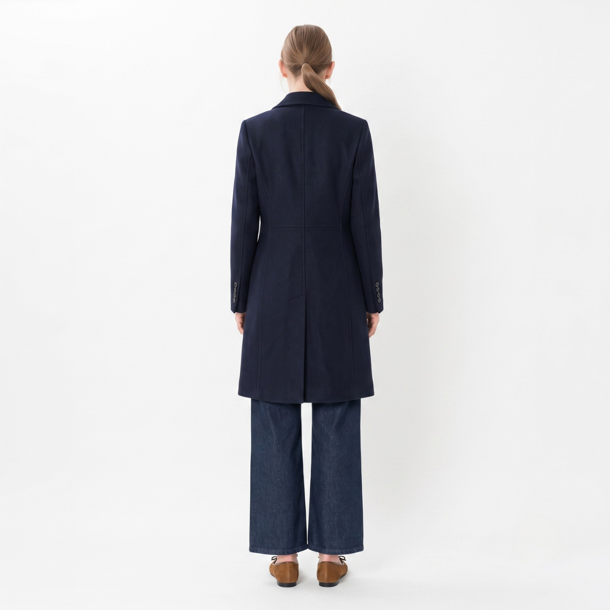 Navy Blue 100% Pure Wool Double-Faced Coat
