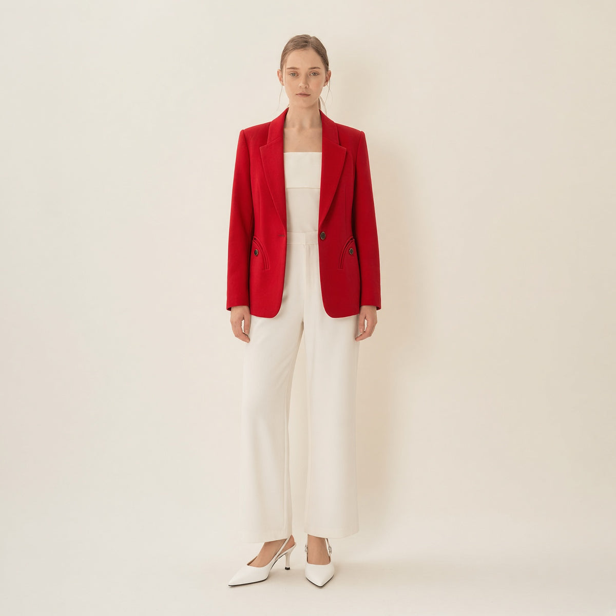 Red Double-Breasted Blazer