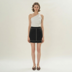 Black Contrast Stitch Mini Skirt
