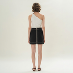 Black Contrast Stitch Mini Skirt