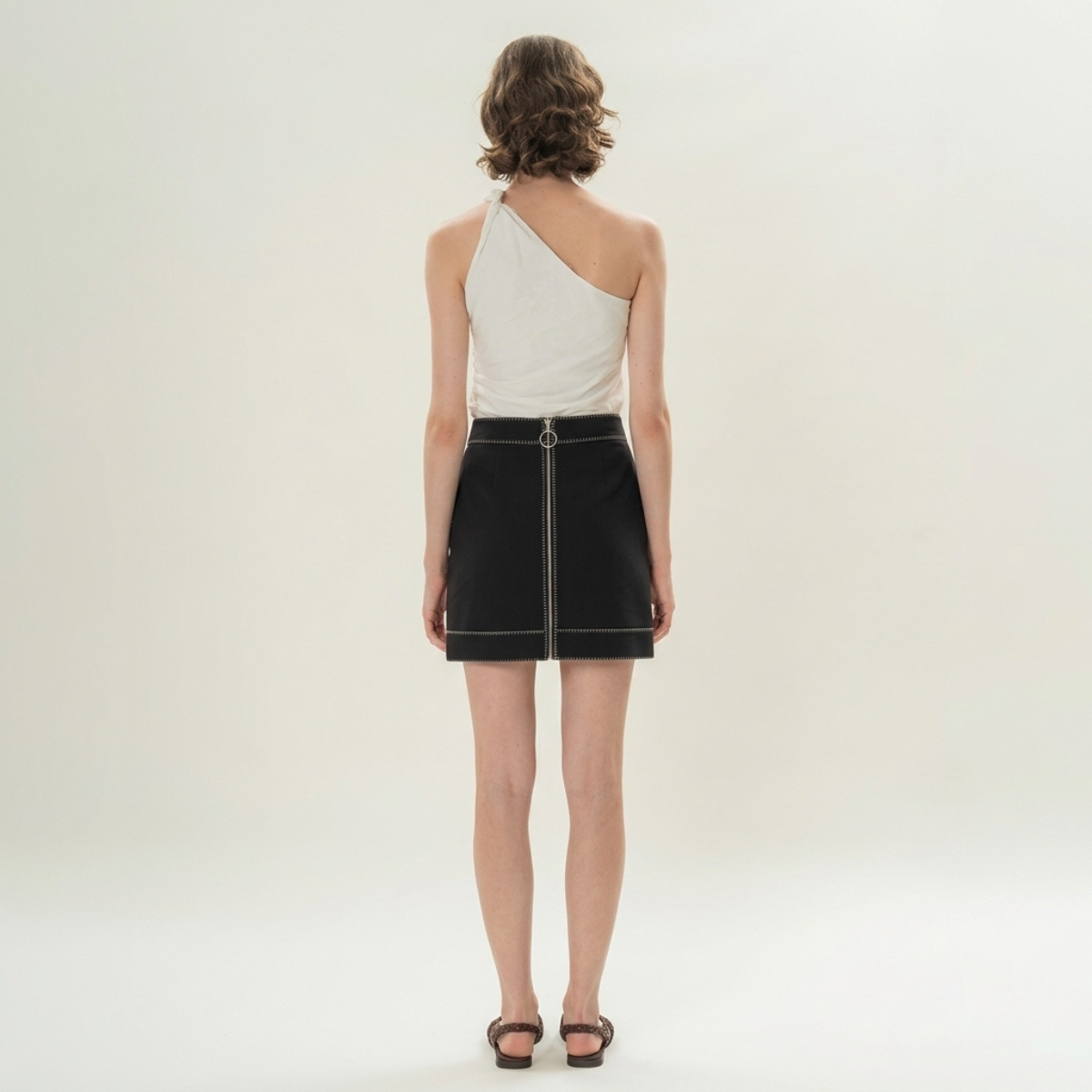Black Contrast Stitch Mini Skirt