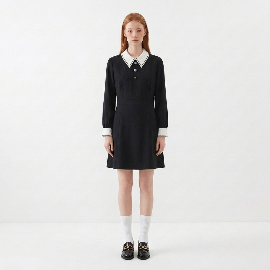 Black Contrast Collar Dress