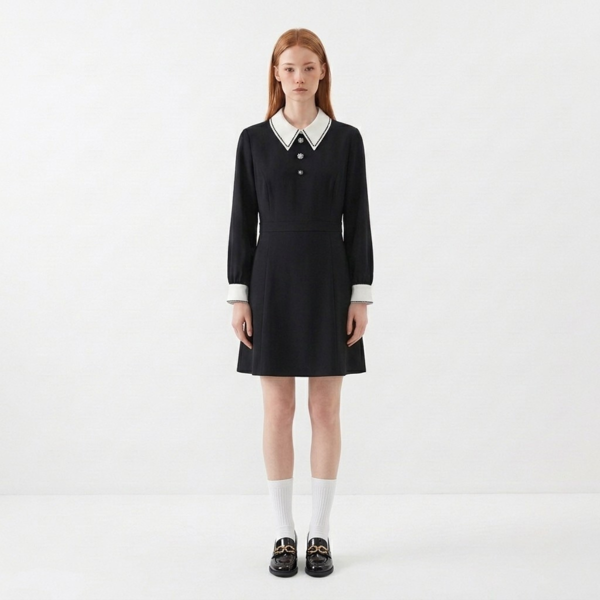 Black Contrast Collar Dress