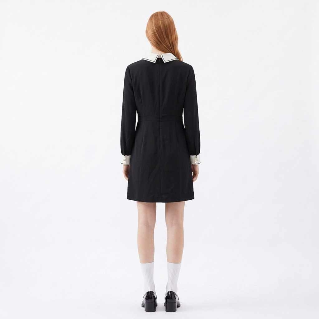 Black Contrast Collar Dress