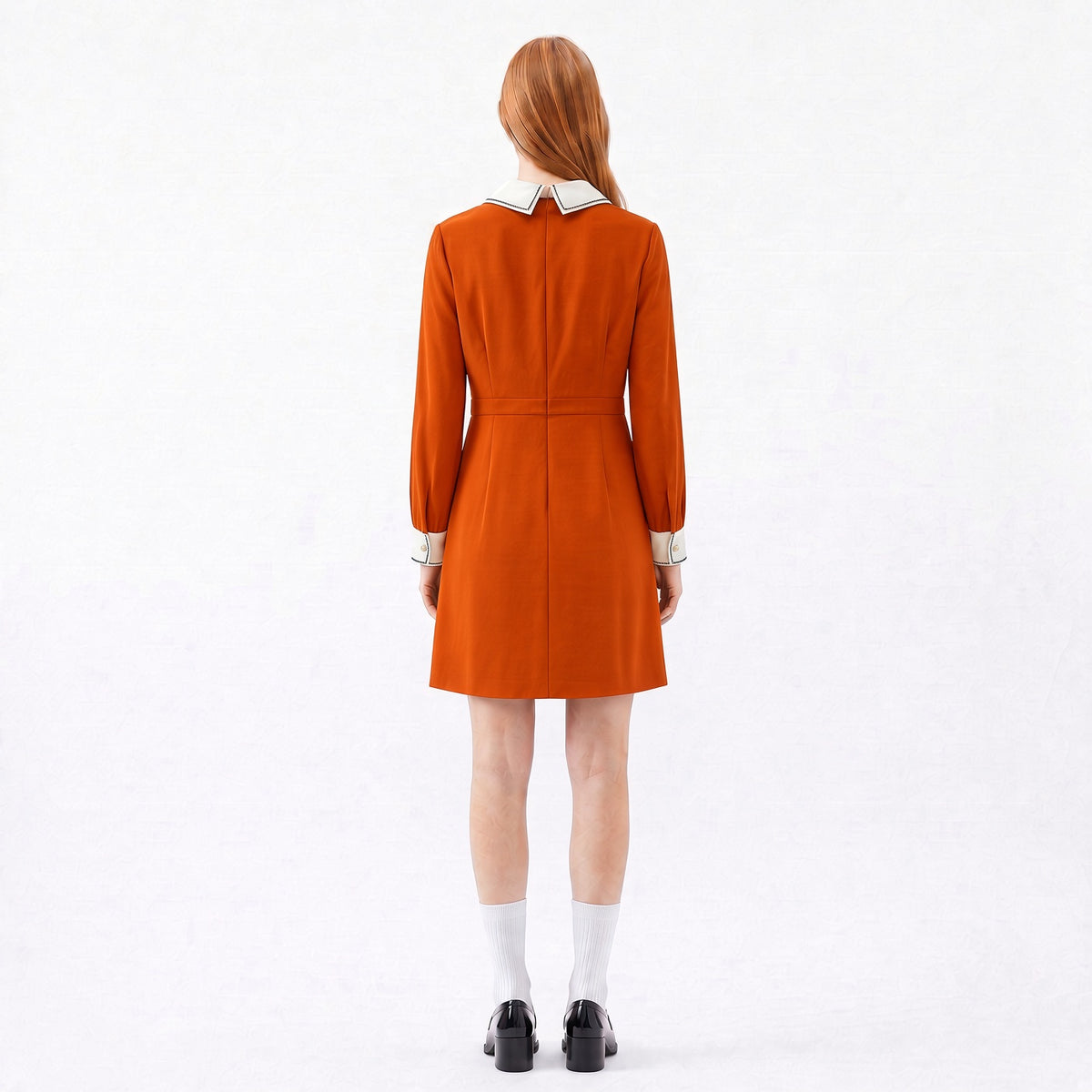 Orange Red Contrast Collar Mini Dress