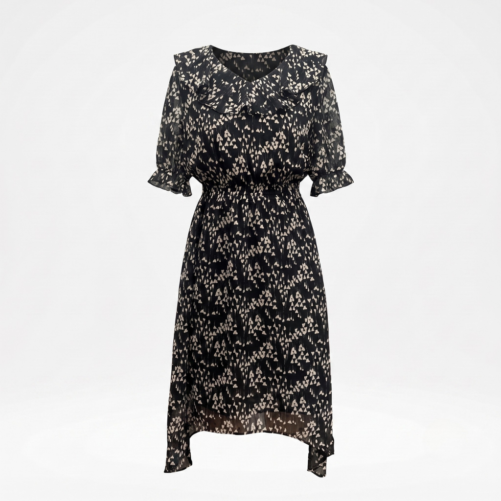 Black Floral Print Midi Dress