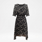 Black Floral Print Midi Dress