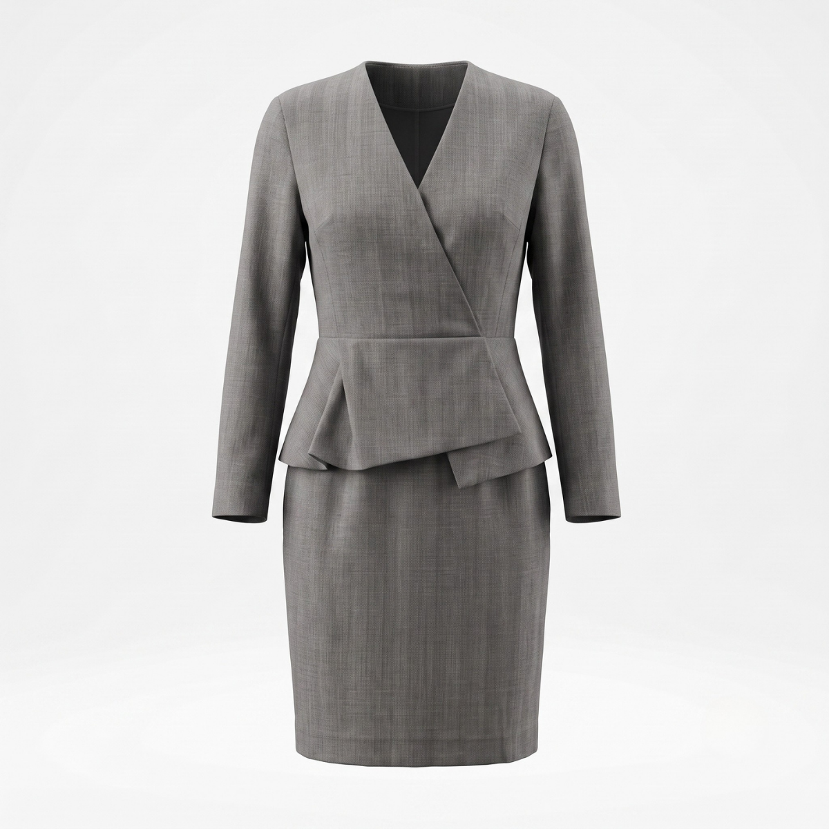 Grey V-Neck Peplum Dress