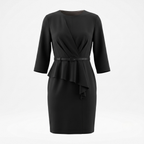 Black Asymmetric Belted Ruffle Dress
