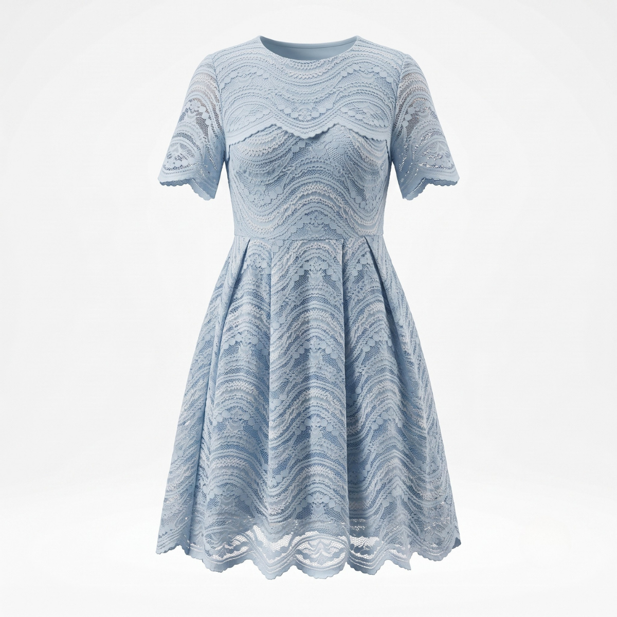 Light Blue Short Sleeve Lace Mini Dress