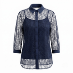 Navy Blue 3/4 Sleeve Lace Blouse with Inner Camisole