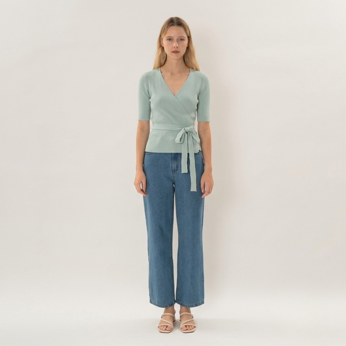 Mint Green Wrap Knit Top