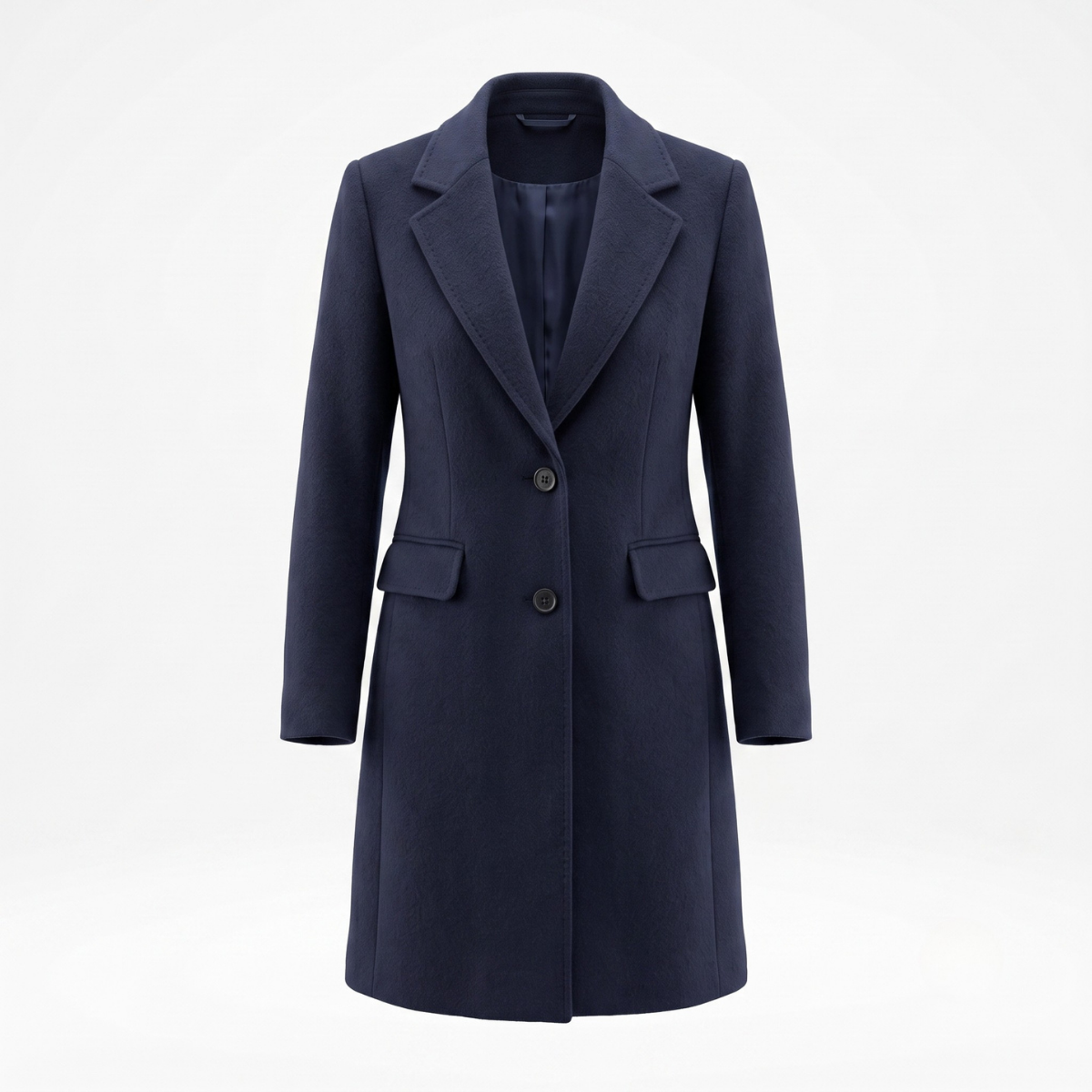 Navy Blue 100% Pure Wool Double-Faced Coat