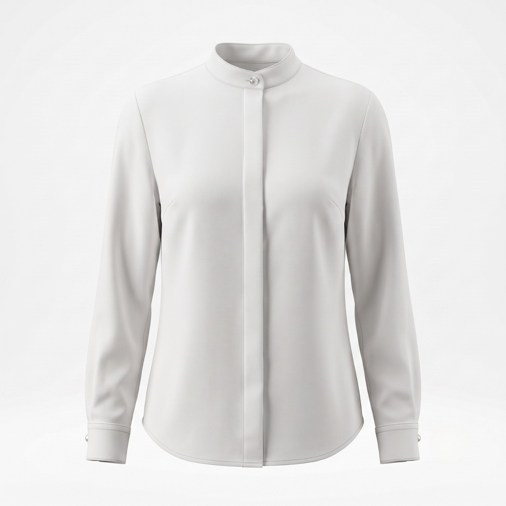 White Stand Collar Long Sleeve Blouse