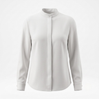 White Stand Collar Long Sleeve Blouse