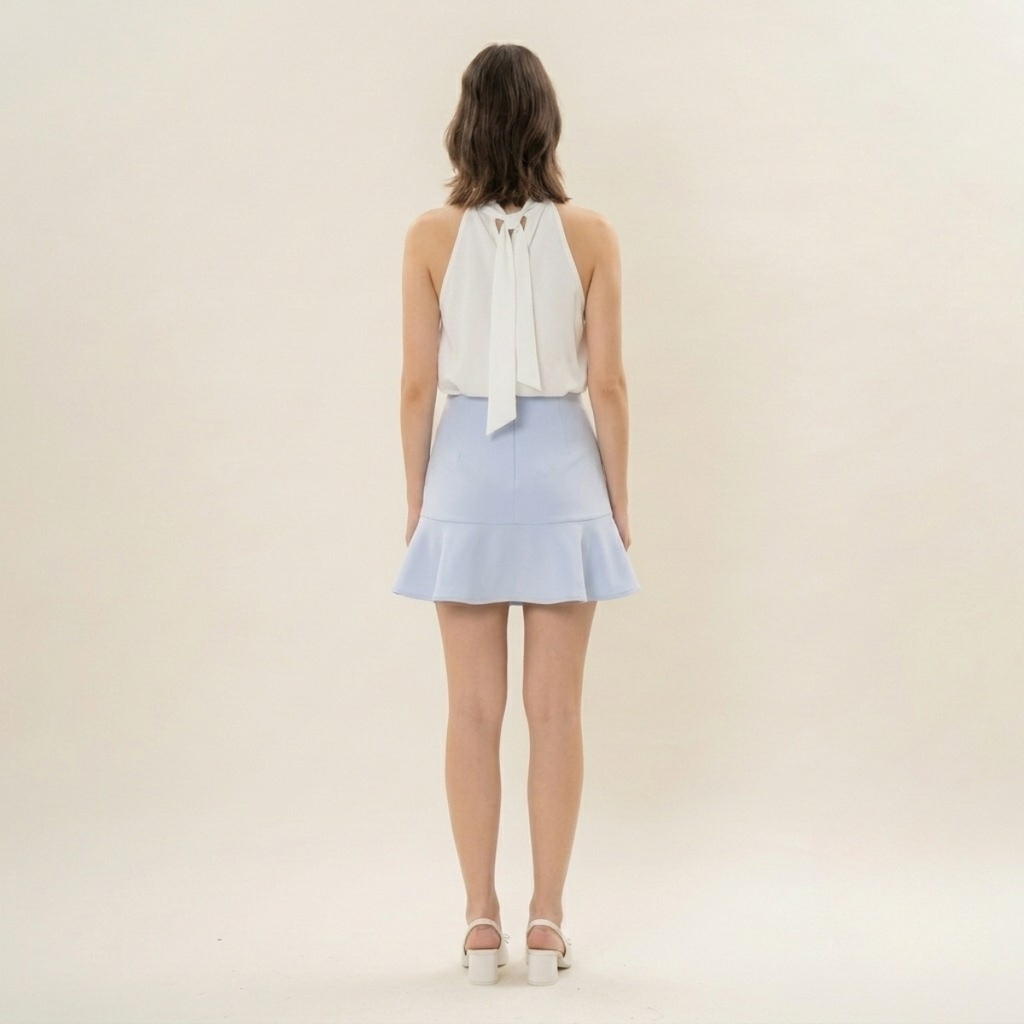 Light Blue Asymmetrical Ruffle Mini Skirt